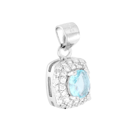 Ciondolo Rettangolare Cubic Zirconia Ovale Acquamarina contornato da Cubic Zirconia Bianchi in ARGENTO 925 Galvanica Rodio