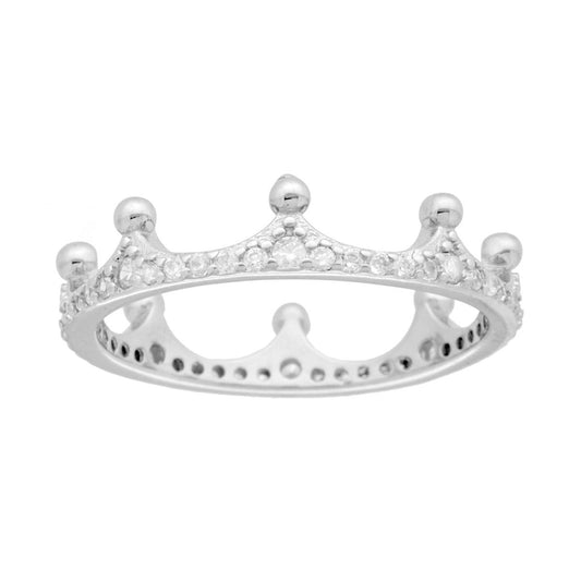 Anello Corona con Cubic Zirconia Bianchi in ARGENTO 925 Galvanica Rodio