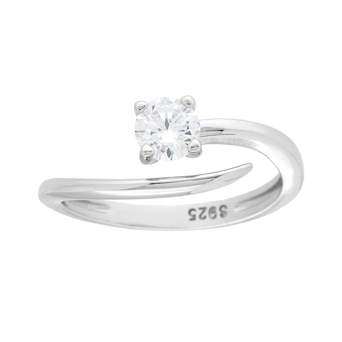 Anello Solitario con Cubic Zirconia Bianchi mm 5 in ARGENTO 925 Galvanica Rodio