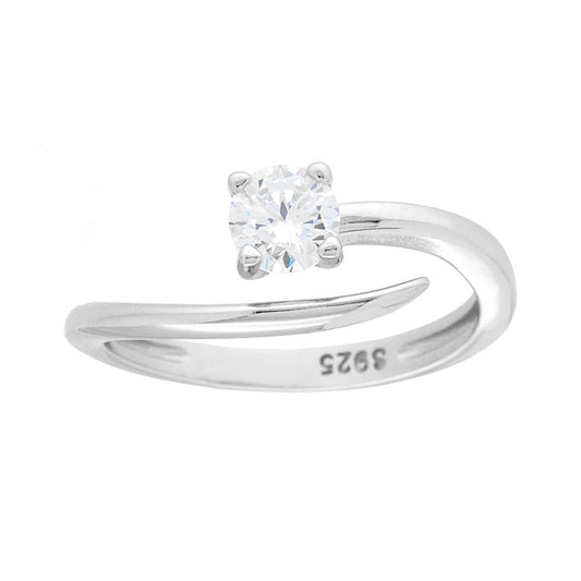 Anello Solitario con Cubic Zirconia Bianchi mm 5 in ARGENTO 925 Galvanica Rodio