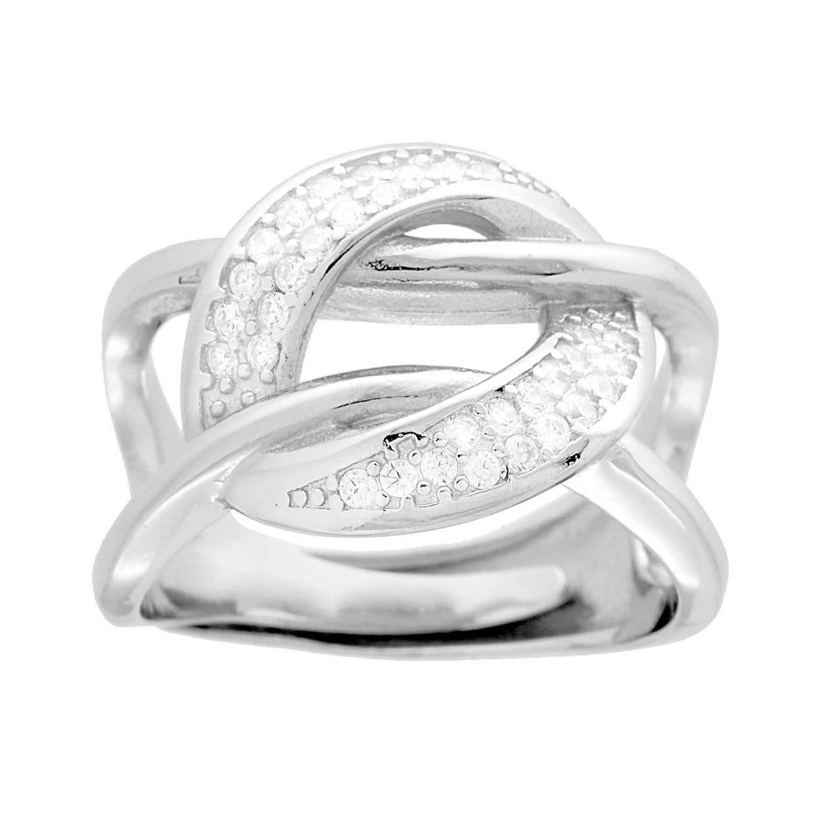 Anello Fascia Nodo con Cubic Zirconia Bianchi in ARGENTO 925 Galvanica Rodio
