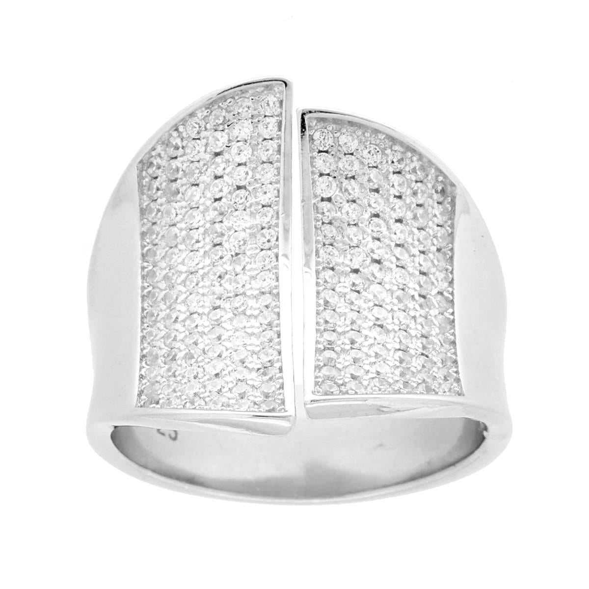 Anello Fascia Vele con Cubic Zirconia Bianchi in ARGENTO 925 Galvanica Rodio