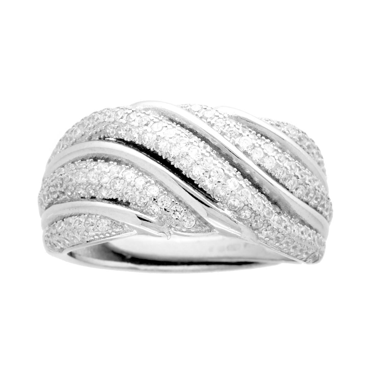 Anello Fascia Intrecciata con Cubic Zirconia Bianchi in ARGENTO 925 Galvanica Rodio