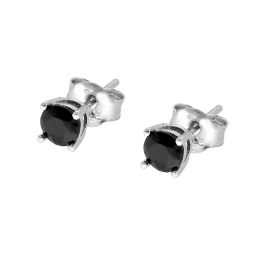 Orecchini Punto Luce Tondo con Cubic Zirconia Nero mm 4 in ARGENTO 925 Galvanica Rodio