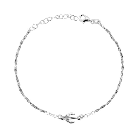 Bracciale Catena Intrecciata Diamantata con Ancora in ARGENTO 925 Galvanica Rodio