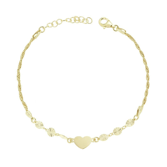 Bracciale Catena Intrecciata Diamantata con Cuore e Tondi Diamantati in ARGENTO 925 Galvanica Oro
