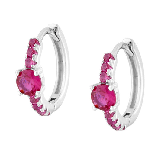 Orecchini Cerchio Scattino con Cubic Zirconia Rosso Rubino in ARGENTO 925 Galvanica Rodio