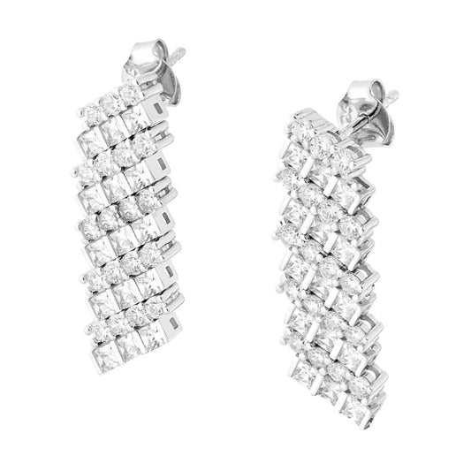 Orecchini Tennis Multiplo con Cubic Zirconia Bianchi in ARGENTO 925 Galvanica Rodio