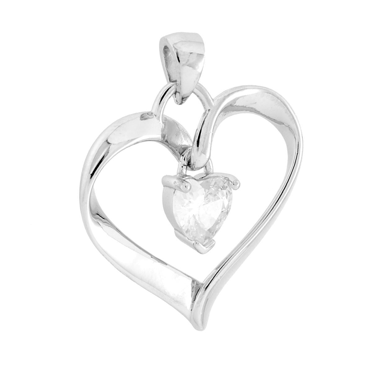 Ciondolo Cuore Nastro con Cubic Zirconia Bianco Pendente in ARGENTO 925 Galvanica Rodio