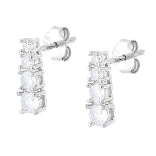 Orecchini Tennis Quattro Cubic Zirconia Bianchi in ARGENTO 925 Galvanica Rodio