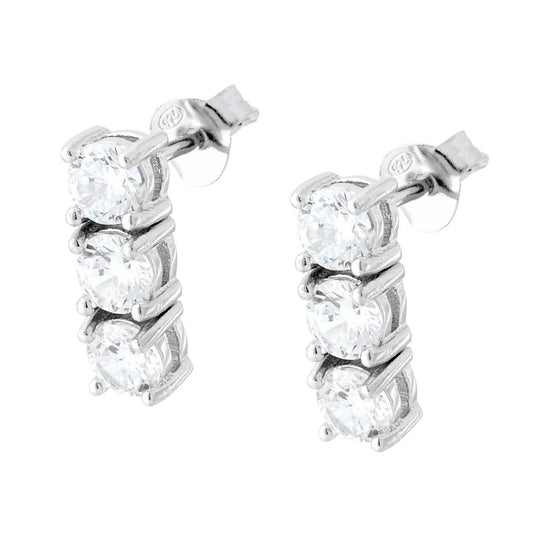 Orecchini Tennis Trilogy Cubic Zirconia Bianchi in ARGENTO 925 Galvanica Rodio
