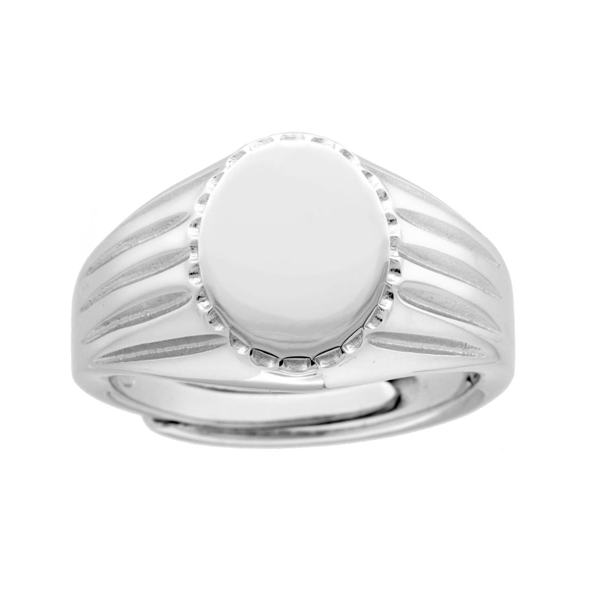 Anello Chevalier con Scudo Ovale Plain e lavorazione laterale in ARGENTO 925 Galvanica Rodio