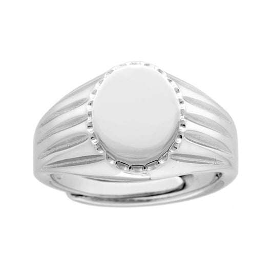 Anello Chevalier con Scudo Ovale Plain e lavorazione laterale in ARGENTO 925 Galvanica Rodio