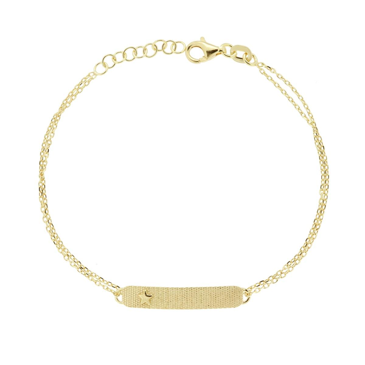 Bracciale due fili Catena Forzatina Diamantata e Targa Godronata con Stella in ARGENTO 925 Galvanica Oro