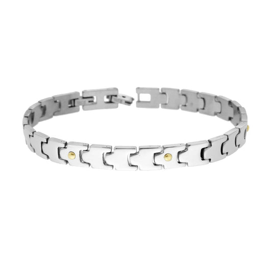 Bracciale Uomo Catena Imperniata con Punti colore Oro in ACCIAIO