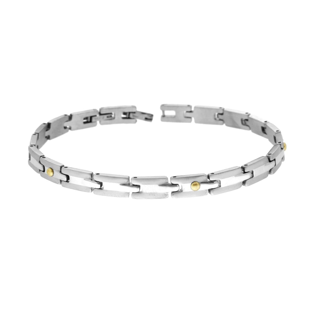 Bracciale Uomo Maglia Imperniata e Punti colore Oro in ACCIAIO
