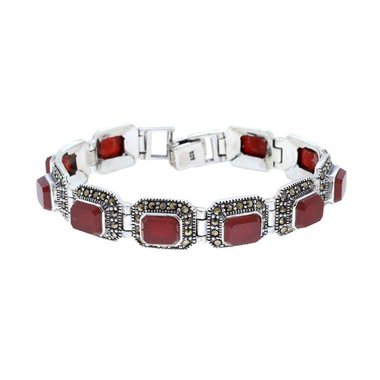Bracciale Etnico Thailandese con Pietre Rettangolari Corniola e Marcassite in ARGENTO 925