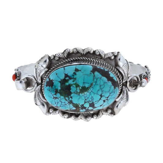 Bracciale Etnico Thailandese Rigido con Pietra Ovale Turchese in ARGENTO 925
