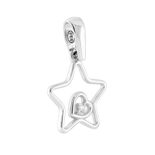 Ciondolo Stella con Cuore e Cubic Zirconia Bianco in ARGENTO 925 Galvanica Rodio