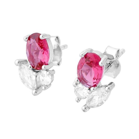 Orecchini con Cubic Zirconia Multitaglio Rosso Rubino e Bianchi in ARGENTO 925 Galvanica Rodio