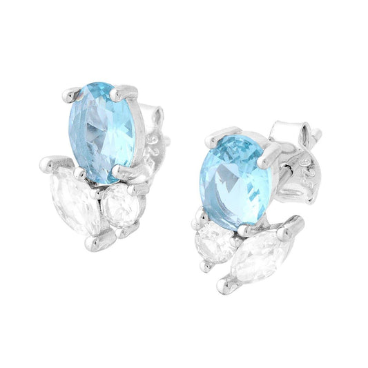 Orecchini con Cubic Zirconia Multitaglio Acquamarina e Bianchi in ARGENTO 925 Galvanica Rodio