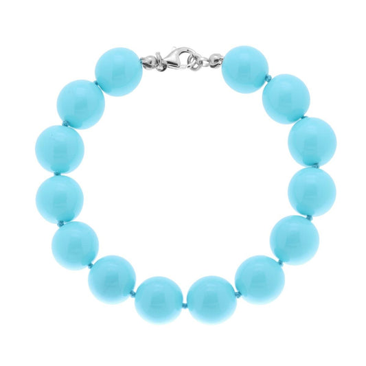 Bracciale Perla 12 mm Vetro perlato Turchese con accessori in metallo e Chiusura in ARGENTO 925 Galvanica Rodio