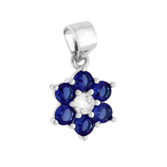 Ciondolo Fiore Punto Luce con Cubic Zirconia Blu Zaffiro e Bianco in ARGENTO 925 Galvanica Rodio