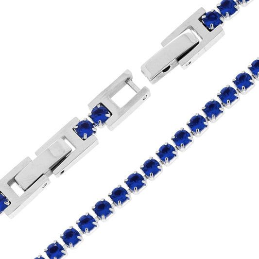 Bracciale Tennis Griffe cm 17-20 con Crystal mm 3 Blu Zaffiro regolabile in ACCIAIO