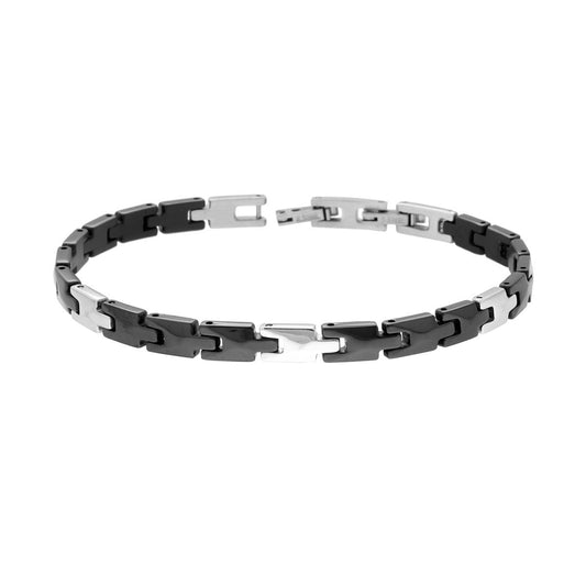 Bracciale Uomo maglia Imperniata con Dettagli in ACCIAIO colore Nero