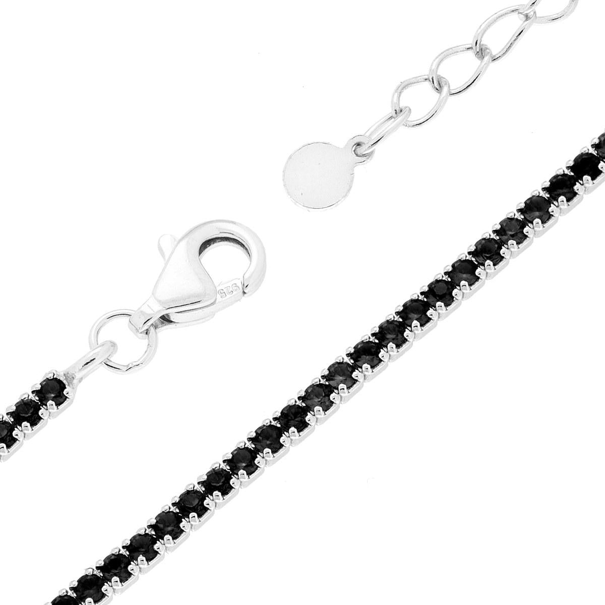 Bracciale Tennis Griffe cm 16+3 con Zirconi mm 1.5 Neri in ARGENTO 925 Galvanica Rodio
