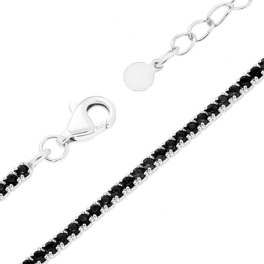 Bracciale Tennis cm 16+3 con Zirconi mm 1.5 Neri in ARGENTO 925 Galvanica Rodio