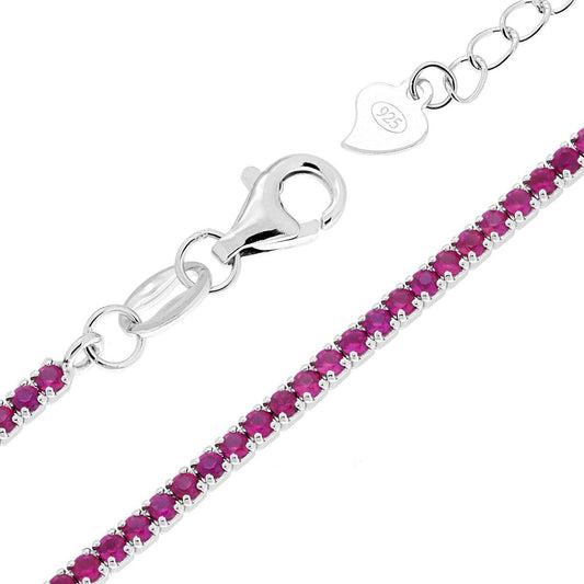 Bracciale Tennis Griffe cm 16+3 con Zirconi mm 1.5 Rosso Rubino in ARGENTO 925 Galvanica Rodio