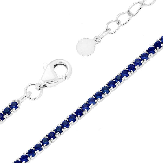 Bracciale Tennis cm 16+3 con Zirconi mm 1.5 Blu Zaffiro in ARGENTO 925 Galvanica Rodio