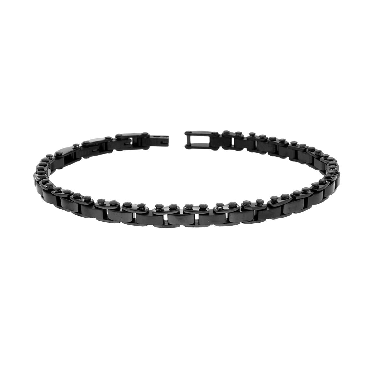Bracciale Uomo Catena Imperniata con Ceramica Nera in ACCIAIO Colore Nero