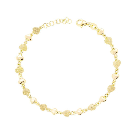 Bracciale Catena Cuori Lisci e Diamantati in ARGENTO 925 Galvanica Oro