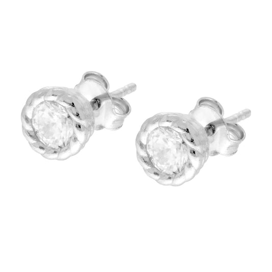 Orecchini Tondo Cestino 7 mm con Punto Luce Cubic Zirconia Bianco in ARGENTO 925 Galvanica Rodio