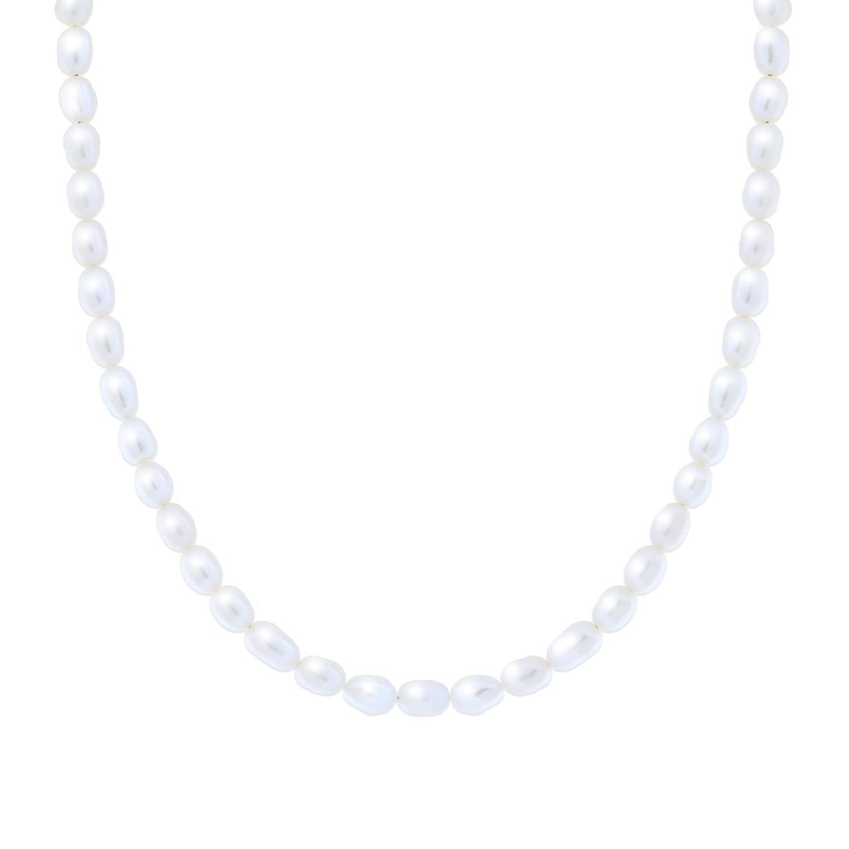Collana Catena con filo di Perle Ovali Naturali di Fiume mm 5,5 in ARGENTO 925 Galvanica Rodio