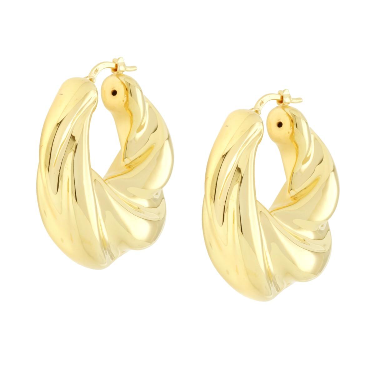 Orecchini Cerchio Torchon Bombato in ARGENTO 925 Galvanica Oro