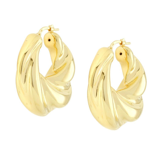 Orecchini Cerchio Torchon Bombato in ARGENTO 925 Galvanica Oro