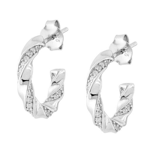 Orecchini Cerchio Torchon mm 17 con Cubic Zirconia Bianchi in ARGENTO 925 Galvanica Rodio