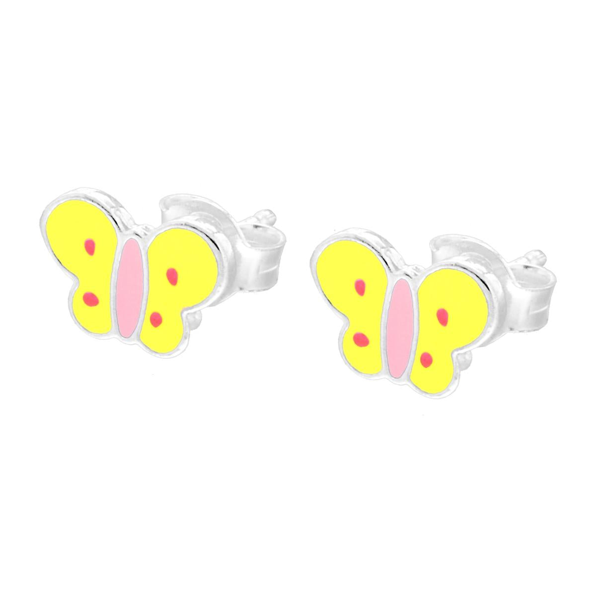 Orecchini Bimba con Farfalla Smalto Rosa e Giallo in ARGENTO 925