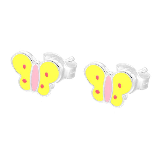 Orecchini Bimba con Farfalla Smalto Rosa e Giallo in ARGENTO 925