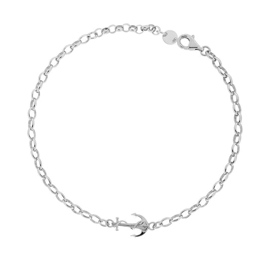 Bracciale Catena Forzatina Ovale con Ancora centrale in ARGENTO 925 Galvanica Rodio