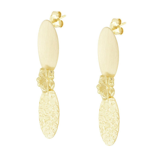 Orecchini con Fiore e pendenti Ovali Satinati Martellati in ARGENTO 925 Galvanica Oro