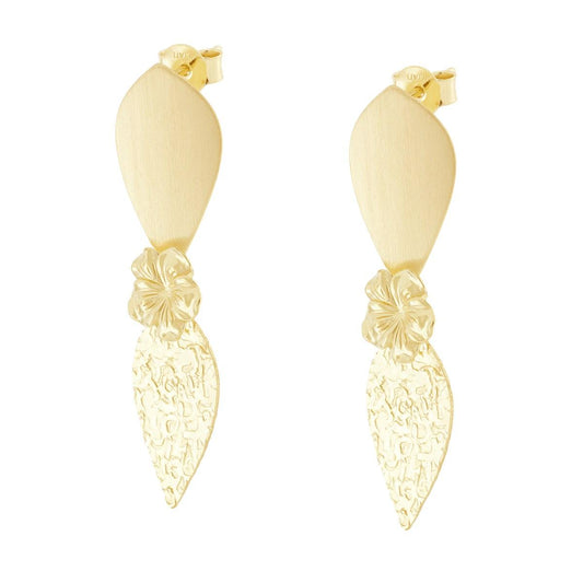 Orecchini con Fiore e pendenti Goccia Satinati Martellati in ARGENTO 925 Galvanica Oro