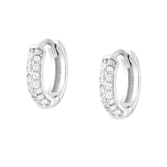 Orecchini Cerchio a Scattino mm 12 con Zirconi Bianchi in ARGENTO 925 Galvanica Rodio