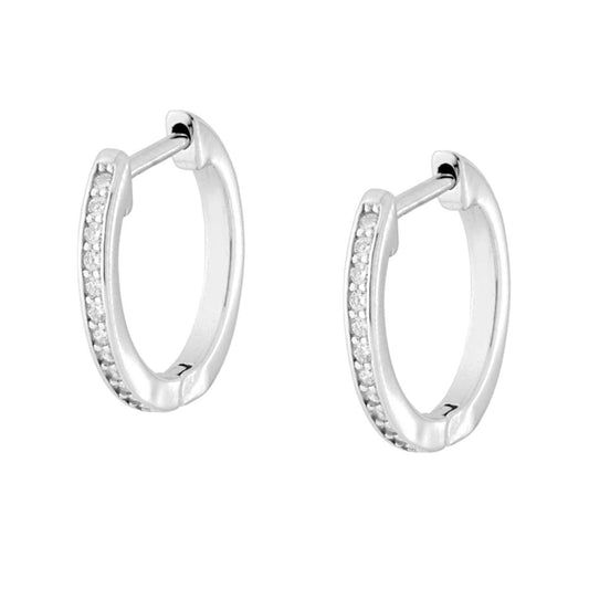 Orecchini Cerchio a Scattino mm 14 con Cubic Zirconia Bianchi in ARGENTO 925 Galvanica Rodio