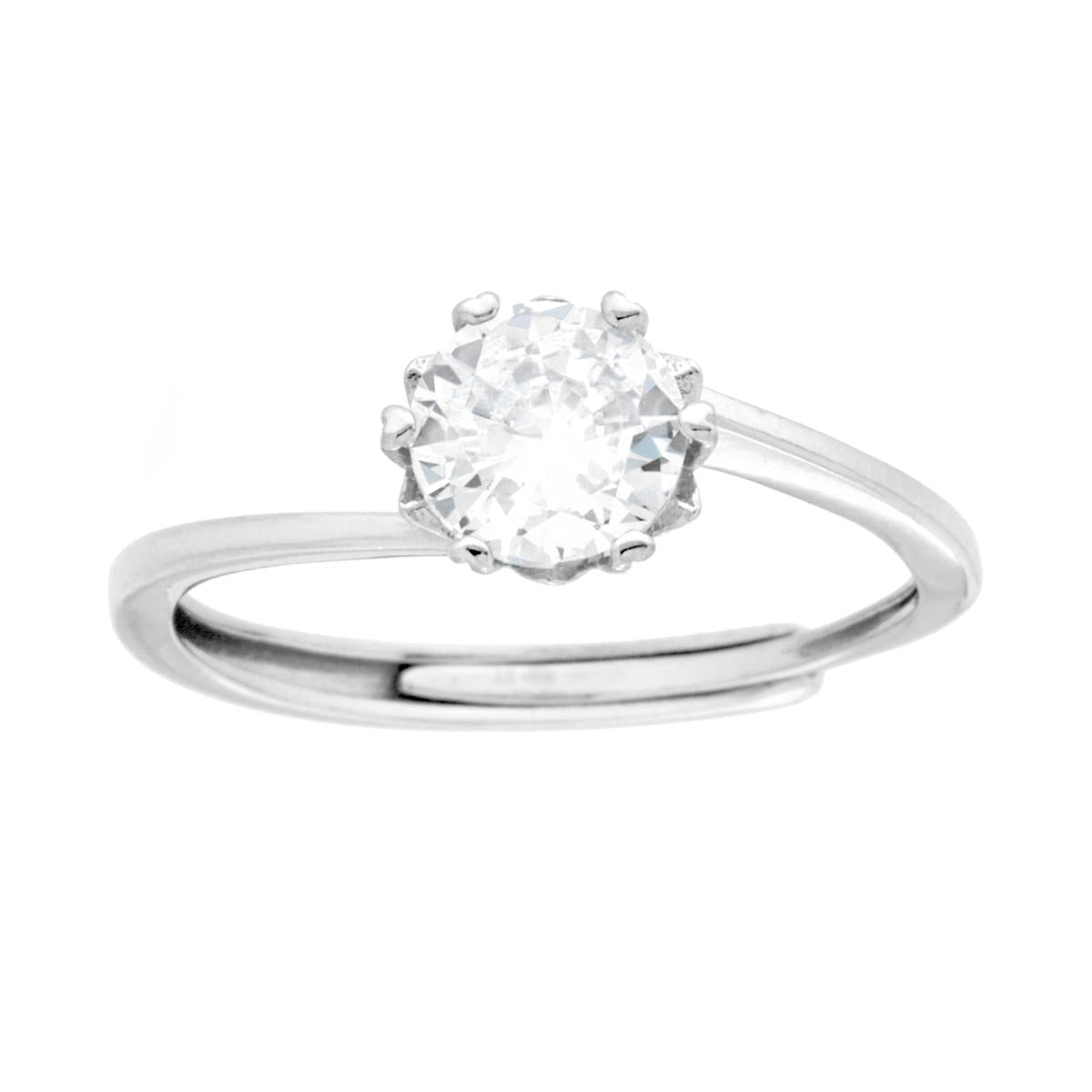 Anello Solitario con Cubic Zirconia Bianco mm 6 in ARGENTO 925 Galvanica Rodio<BR>