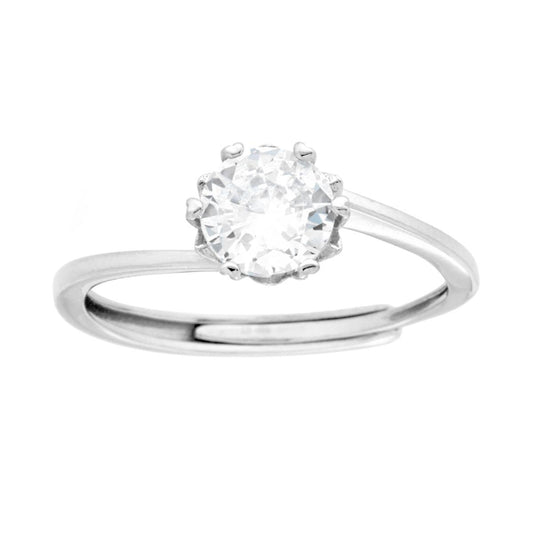 Anello Solitario con Cubic Zirconia Bianco mm 6 in ARGENTO 925 Galvanica Rodio<BR>