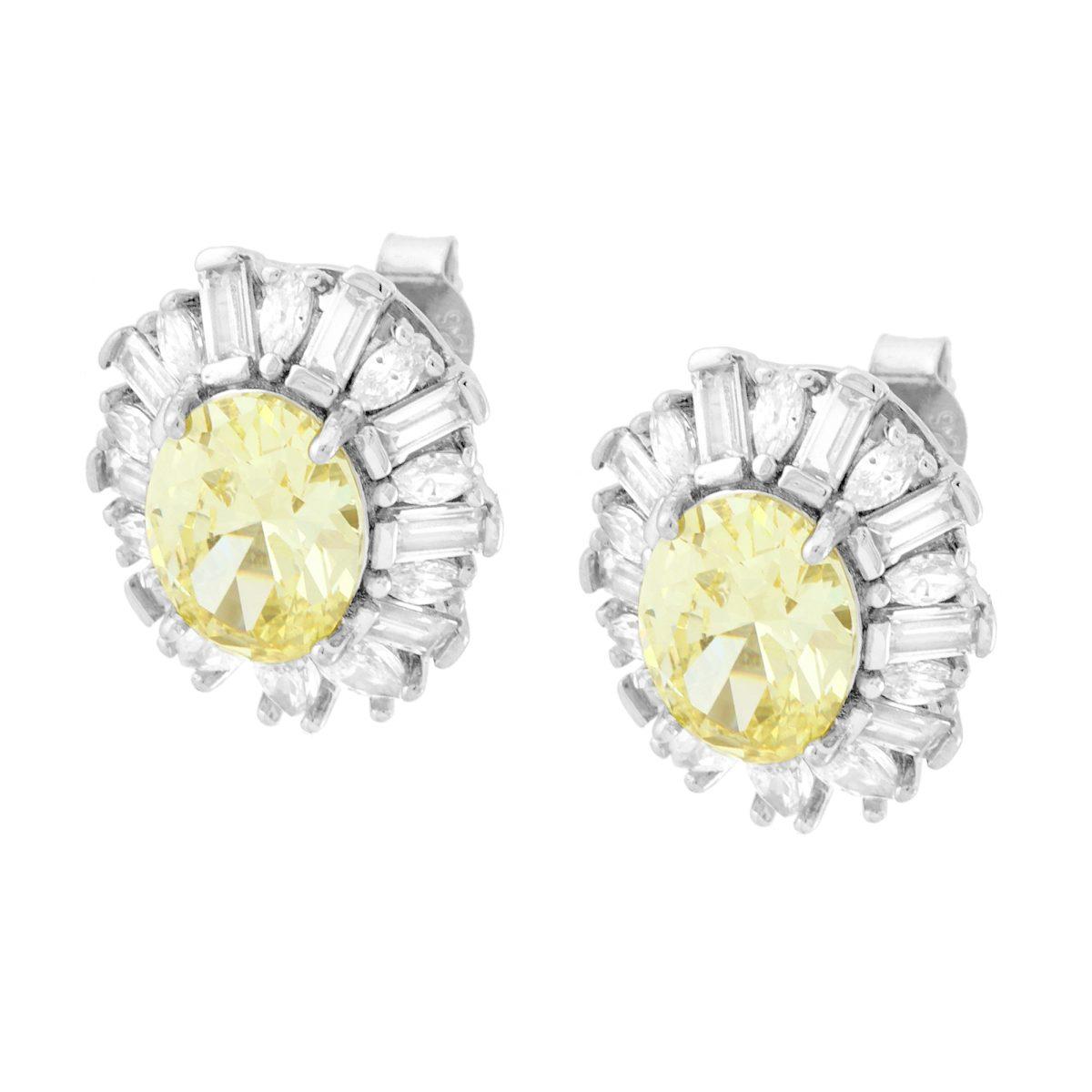 Orecchini Ovale Topazio contornato da Cubic Zirconia Bianchi Multitaglio in ARGENTO 925 Galvanica Rodio